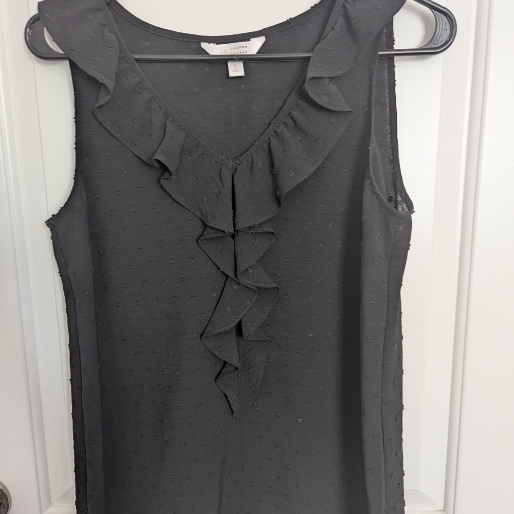 LC Lauren Conrad Charcoal Ruffled Blouse